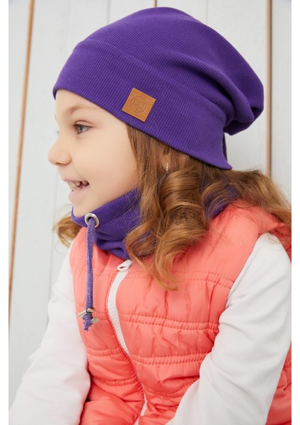 Kız Bebek Çocuk Mor Ip Detaylı Şapka Bere Boyunluk Takım Rahat %100 Pamuklu Kaşkorse Yerli indirimleri