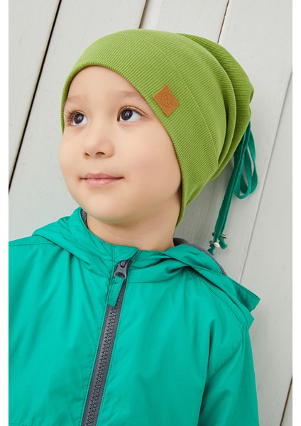 Erkek Bebek Çocuk Yeşil Ip Detaylı Şapka Bere Boyunluk Takım Rahat %100 Pamuklu Kaşkorse modelleri