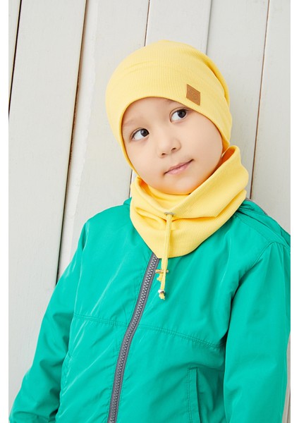 Erkek Bebek Çocuk Sarı Ip Detaylı Şapka Bere Boyunluk Takım Rahat %100 Pamuklu Kaşkorse fiyatları