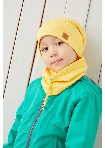 Erkek Bebek Çocuk Sarı Ip Detaylı Şapka Bere Boyunluk Takım Rahat %100 Pamuklu Kaşkorse modelleri