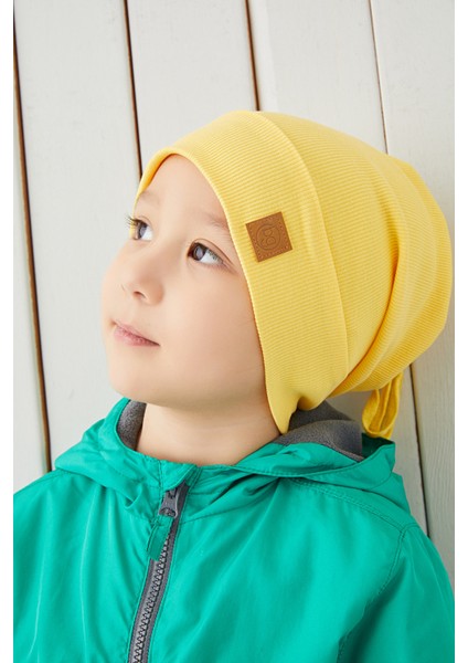 Erkek Bebek Çocuk Sarı Ip Detaylı Şapka Bere Boyunluk Takım Rahat %100 Pamuklu Kaşkorse indirimleri