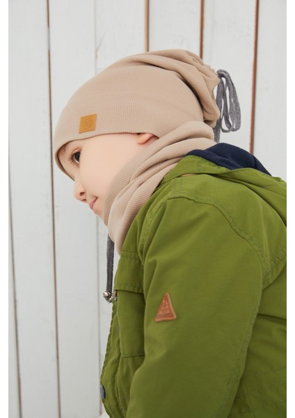 Erkek Bebek Çocuk Sütlü Kahve Ip Detaylı Şapka Bere Boyunluk Takım Rahat %100 Pamuklu Kaşkorse fırsatları