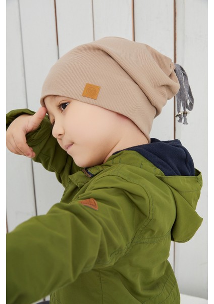 Erkek Bebek Çocuk Sütlü Kahve Ip Detaylı Şapka Bere Boyunluk Takım Rahat %100 Pamuklu Kaşkorse indirimleri