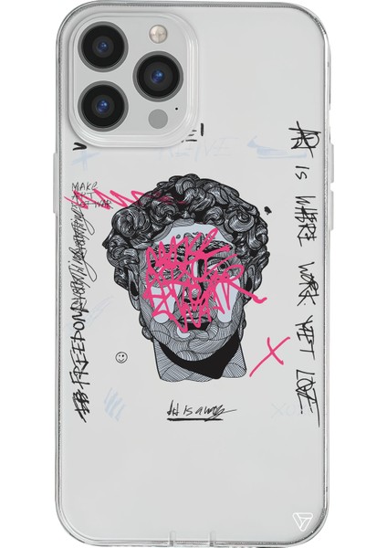 iPhone 13 Pro Max Şeffaf Renkli Silikon Punk David Telefon Kılıfı