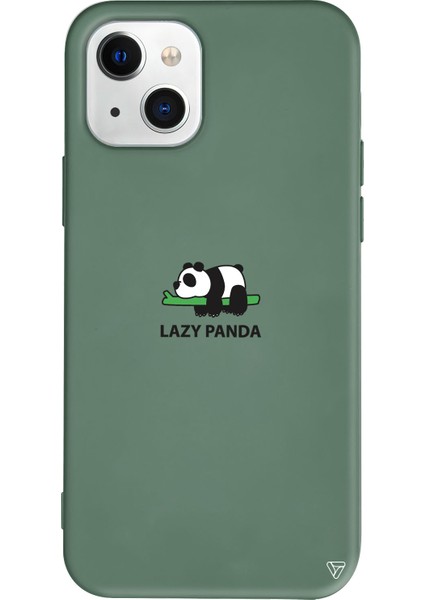 iPhone 13 Yeşil Renkli Silikon Lazy Panda Telefon Kılıfı