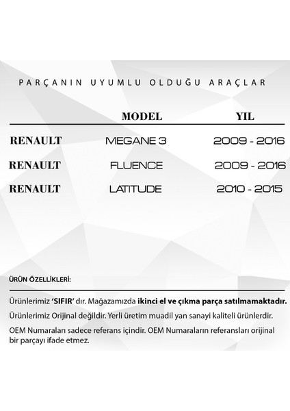 Alpha Auto Part Renault Megane 3, Fluence 3, Latitude Için Cam Düğme Kapağı Sol Ön (2 Adet)