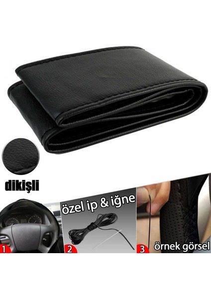 Direksiyon Kılıfı Dikmeli Direksiyon A+Kalite Düz Siyah (10,5cm)