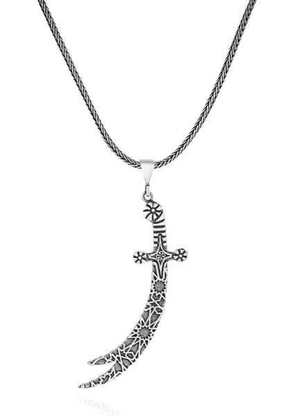 Işlemeli Zülfikar Kılınç Hz.ali 60 cm 925 Gümüş Kolye