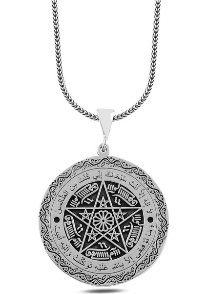 Mührü Süleyman Davut Yıldızı Madalyon 60 cm 925 Gümüş Kolye