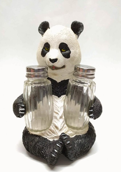 Sevimli Panda Tasarım Dekoratif Büyük Tuzluk Biblo + Süpriz Hediye
