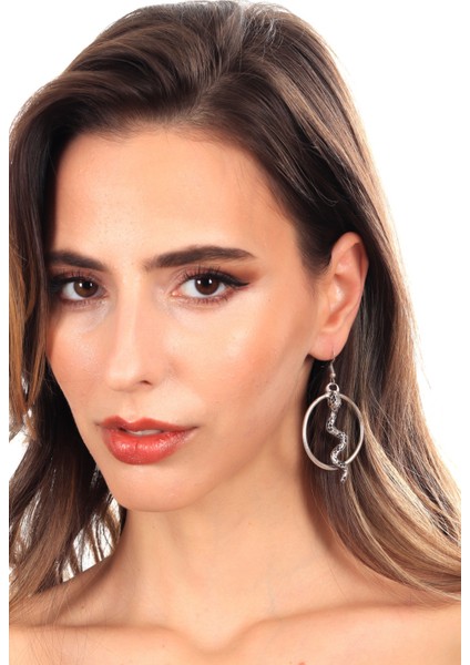 Kadın Antik Gümüş Kaplama Sallantılı Model Dairesel Yılan Küpe modelleri