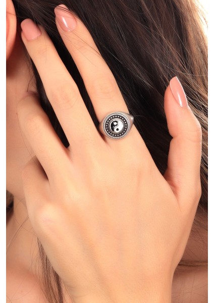 Kadın Antik Gümüş Kaplama Ayarlanabilir Yin Yang Yüzük fiyatları