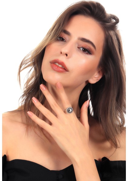 Kadın Antik Gümüş Kaplama Ayarlanabilir Yin Yang Yüzük fırsatları