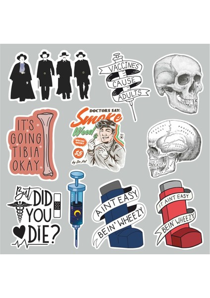 Renkli Doktor Medicine Temalı Laptop Notebook Tablet Sticker Set 3
