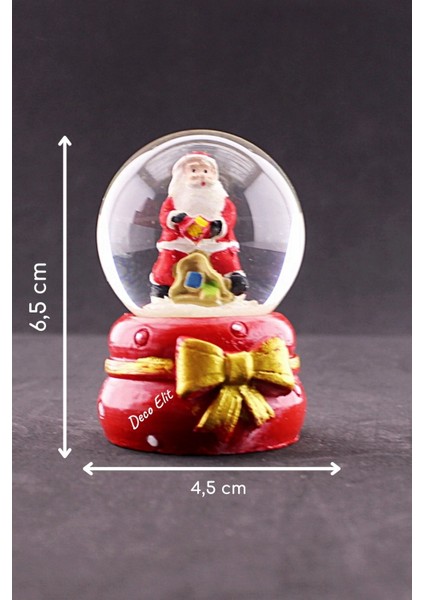 Dekoratif Yeni Yıl Noel Baba Yılbaşı Armağanı Yeni Yıl I Noel Baba Temalı Kurdele Detaylı Mini Boy Işıklı Kar Küresi 6,5 cm