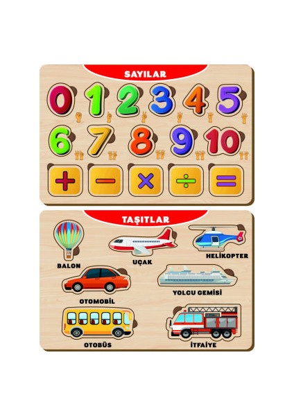 Ahşap Bul Tak Eğitici 2 Adet Yapboz Puzzle Seti