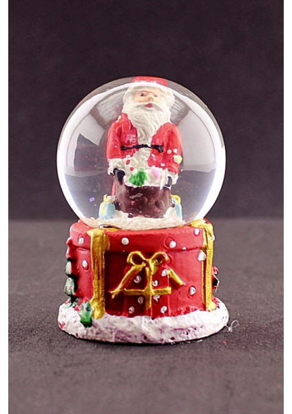 Dekoratif Noel Baba Yeni Yıl Yılbaşı Armağanı Merry Christmas Torbalı Noel Baba Temalı Mini Boy Işıklı Kar Küresi 6,5 cm