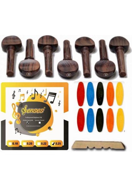 Nokta Sedefli Pelesenk Bağlama Burgu + 0.25 Şenses Divan Saz Teli + Tezene Seti + Eşik