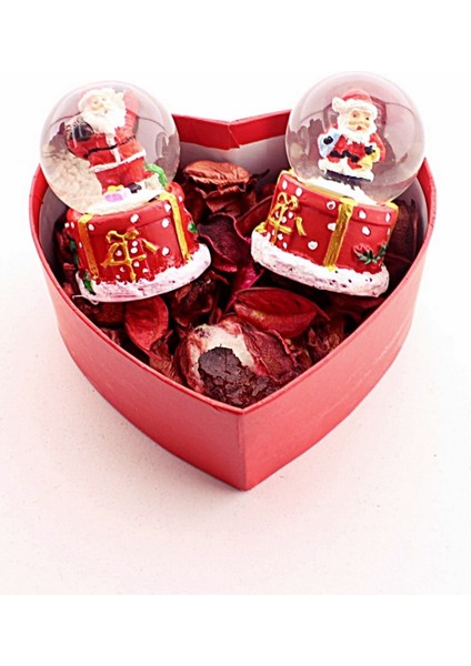 Dekoratif Noel Baba Yeni Yıl Yılbaşı Özel Kalp Kutu Içinde 2 Adet Noel Baba Kar Küresi 6,5 cm ve Kuru Gül fırsatları