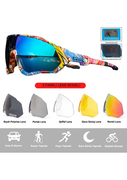 Değişebilir 5 Lens Mtb Polarize Bisiklet Spor Dağ Kayak Gözlüğü