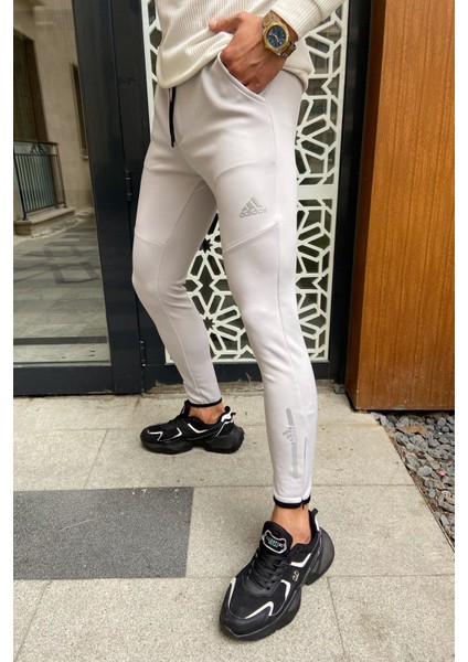 Erkek Adidas Açık Gri Slim Fit Eşofman Altı