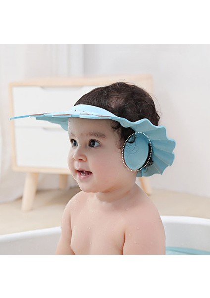 Bebek Banyo Şapkası Düğmeli Kulaklıklı Mavi Bebek Yıkama Şapkası Bebek Duş Şapkası Şampuan Siperi fırsatları