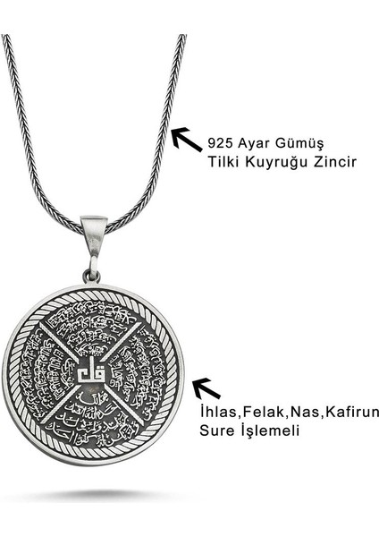 Ihlas Felak Nas Kafirun 925 Ayar Gümüş Kolye