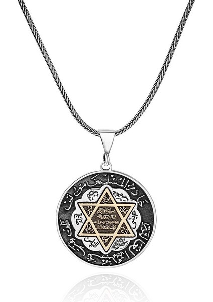 Siyah Zemin Üzeri Süleyman Mührü 925 Ayar Gümüş Kolye