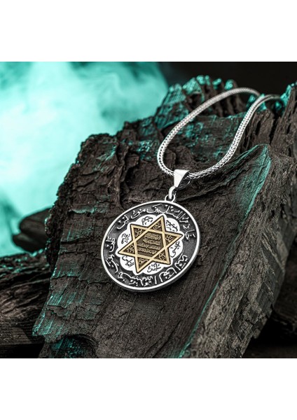 Siyah Zemin Üzeri Süleyman Mührü 925 Ayar Gümüş Kolye fiyatları