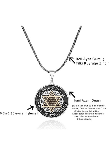 Siyah Zemin Üzeri Süleyman Mührü 925 Ayar Gümüş Kolye modelleri