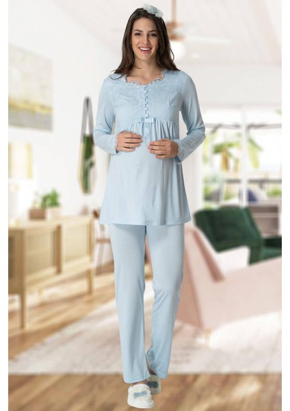 Mecit Dantelli Lohusa Pijama Takım 5414