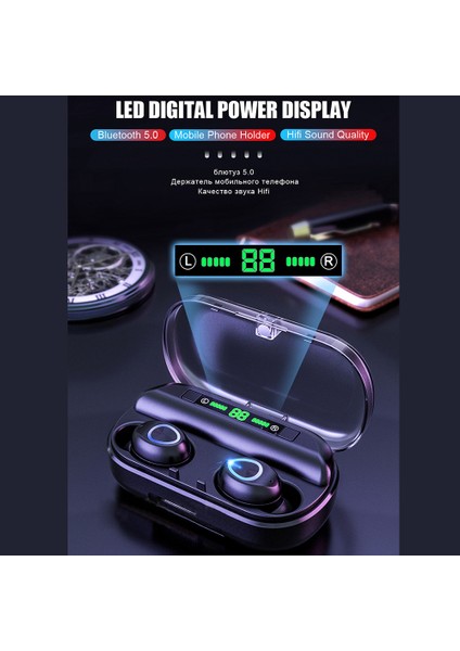 V10 LED Dijital Güç Ekranlı Tws Bt 5.0 Stereo Kablosuz Mini Kulaklık (Yurt Dışından)