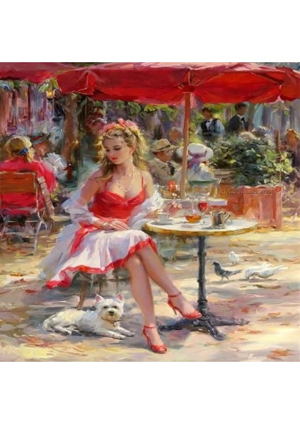 Kafedeki Güzel Kadın Sayılarla Boyama Seti Rulo 40 x 50 cm