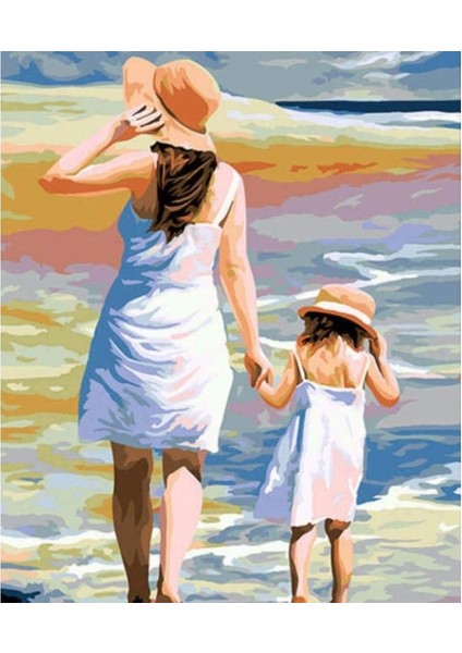 Anne ve Kız Boyama Seti Kasnaklı 40 x 50 cm