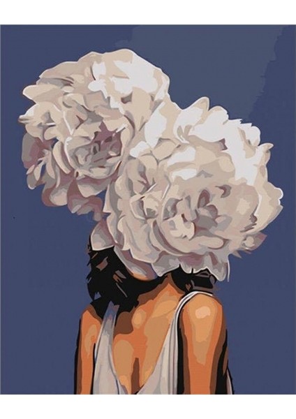 Çiçek Kadın 12 Renkli Sayılarla Boyama Seti Kasnaklı 40 x 50 cm