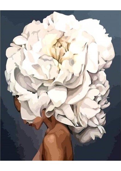 Çiçek Kadın 2 Renkli Sayılarla Boyama Seti Kasnaklı 40 x 50 cm