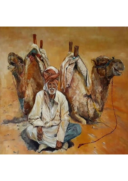 Çöldeki Develer Sayılarla Boyama Seti Kasnaklı 40 x 50 cm