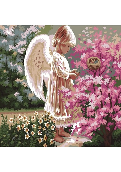 Düş Bahçesinde Bir Melek Sayılarla Boyama Seti Kasnaklı 40 x 50 cm