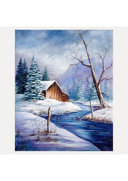 Kar Manzarası Elmas Mozaik Tablo Kasnaklı 50 x 65 cm