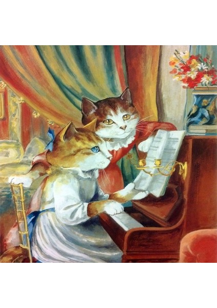 Piyano Aşıkları Kedilar Kasnaklı 40 x 50 cm