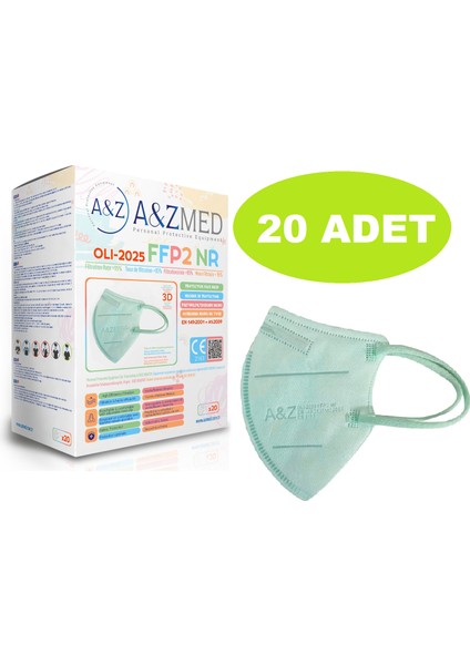 A&Z Med 20 Adet Yeşil Çocuk N95 Ffp2 Steril Tekli Paket