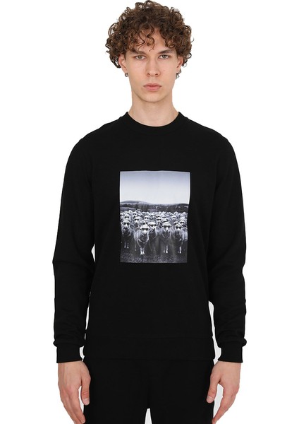 Cool Erkek Siyah Günlük Stil Sweatshirt JFSTCOOL27-SHEEP