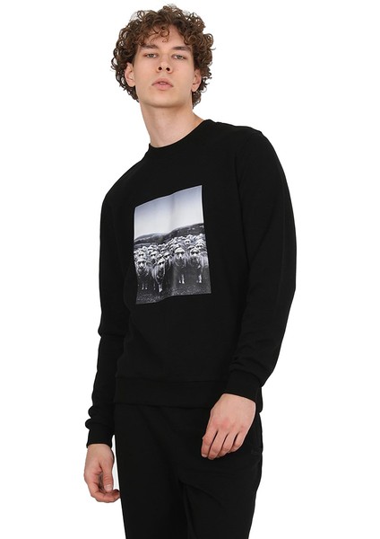 Cool Erkek Siyah Günlük Stil Sweatshirt JFSTCOOL27-SHEEP modelleri