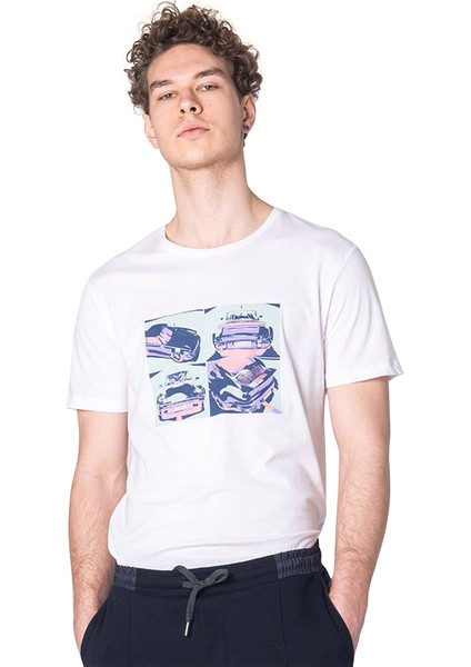 Cool Erkek Beyaz Günlük Stil Tişört JFTCOOL34-CAR