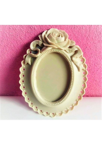 Gül Kabartmalı Oval Çerçeve 14CM Silikon Kalıp K-114
