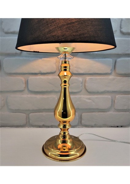 Gold Kaplama Klasik Metal Yüksek Ayaklı 30'luk Siyah Şapkalı Abajur Masa Lambası modelleri