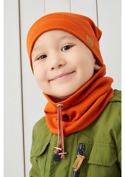 Erkek Bebek Çocuk Kiremit Ip Detaylı Şapka Bere Boyunluk Takım Rahat %100 Pamuklu Kaşkorse fırsatları