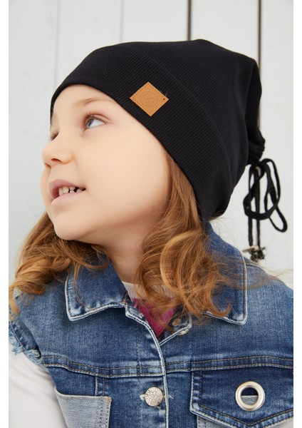Kız Bebek Çocuk Siyah Şapka Bere El Yapımı Rahat Cild Dostu %100 Pamuklu Kaşkorse