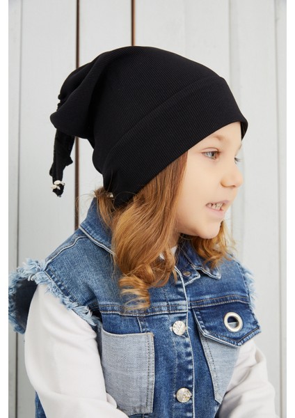 Kız Bebek Çocuk Siyah Şapka Bere El Yapımı Rahat Cild Dostu %100 Pamuklu Kaşkorse indirimleri