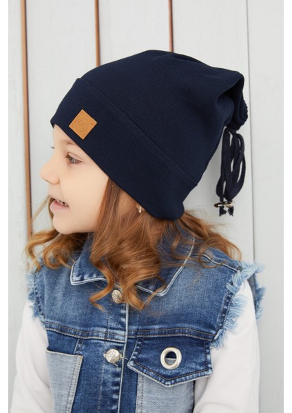 Kız Bebek Çocuk Lacivert Şapka Bere El Yapımı Rahat Cild Dostu %100 Pamuklu Kaşkorse